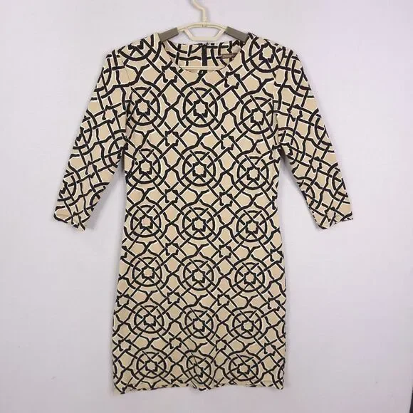 J. McLaughlin | Dresses | J Mclaughlin Sheath Dress Womens Tan Xs Catalina  Cloth Geometric 34 Sleeve Zip | Poshmark
